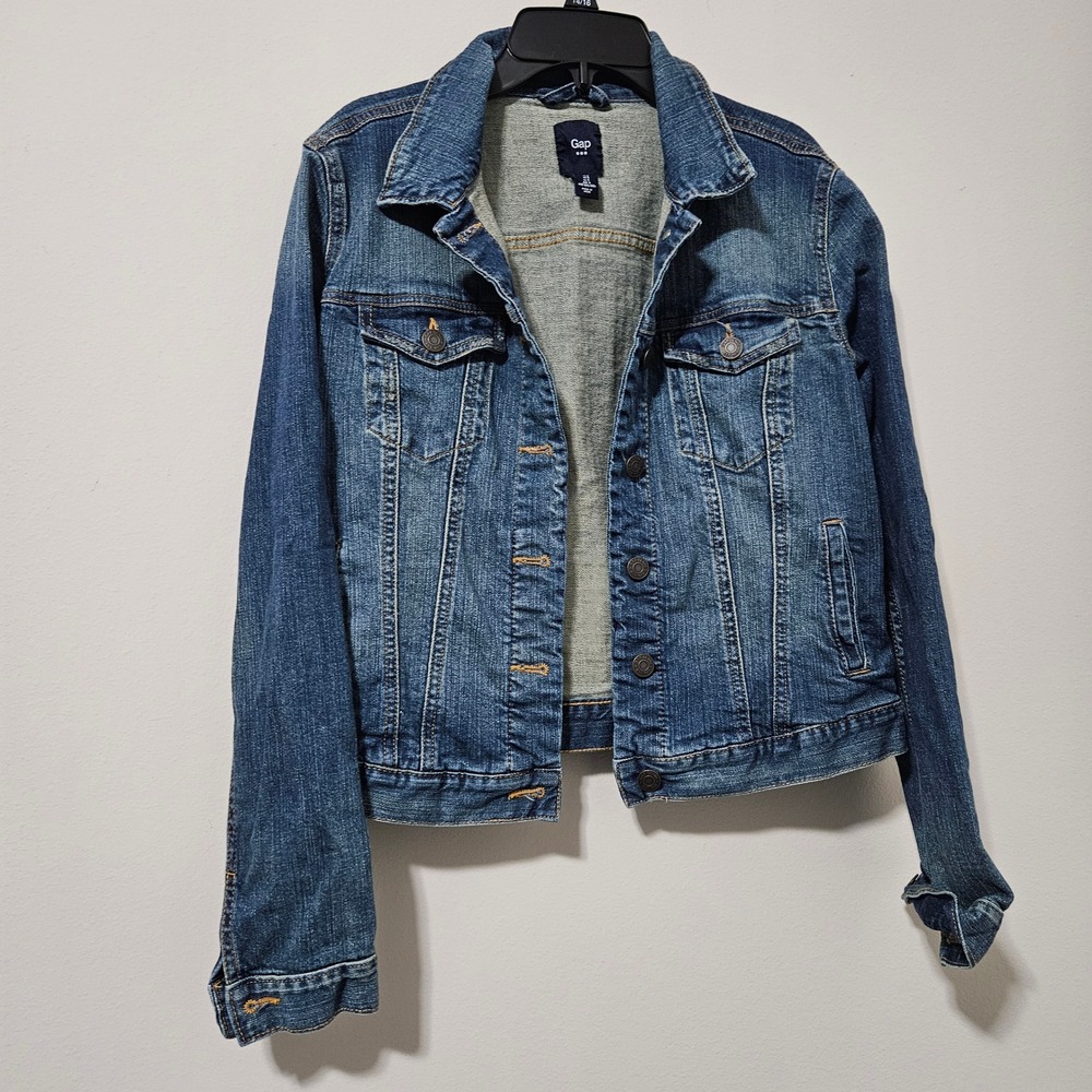 Gap Womens Medium Wash Denim Trucker Jacket‎ Blue Jean Coat Small